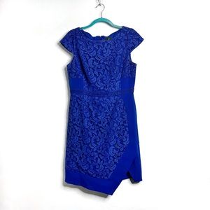 Adrianna Papell Lace Overlay Cobalt Blue Midi Dress